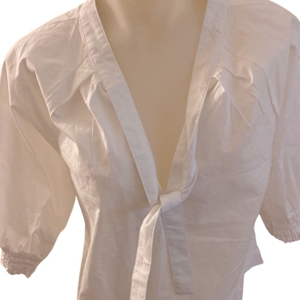 Evereve Popover White Top - S white , cotton spandex , quarter sleeve ga… - Picture 2 of 5